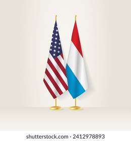 United States and Luxembourg national flag on a light background. Vector illustration.