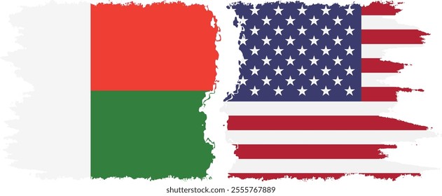 United States and Madagascar grunge flags connection, vector