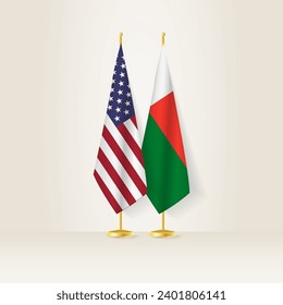 United States and Madagascar national flag on a light background. Vector illustration.