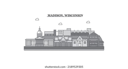 United States, Madison city skyline isolated vector illustration, icons
