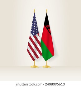 United States and Malawi national flag on a light background. Vector illustration.