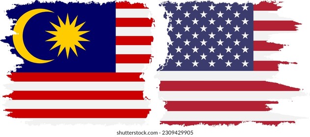 United States and Malaysia grunge flags connection, vector