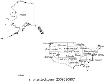 Mapa de los ESTADOS UNIDOS con sus divisiones administrativas y regiones