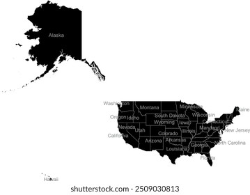 UNITED STATES map with its administrative divisions and regions