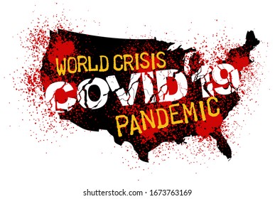 United States Map With Affected Areas Of COVID-19, Novel Coronavirus (2019-nCoV) Grunge Text With Spray Paint Effect. Vector Illustration