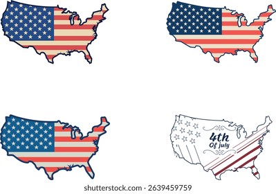 United States Map with American Flag for Fourth of July