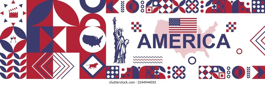 United states map banner,  American flag with geometric designs vector illustration