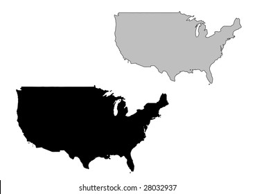 United States map. Black and white. Mercator projection.