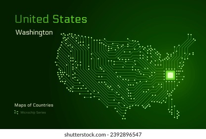 United States Map with a capital of Washington Shown in a Microchip Pattern. E-government. World Countries vector maps. Microchip Series