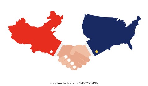 United states map and China map with shaking hands vector