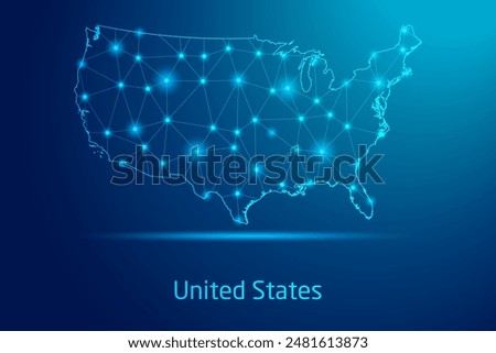 United States map - concept of communication technology, graphic of low poly.