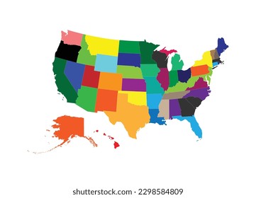 United States Map. Detailed colored map of all US states vector