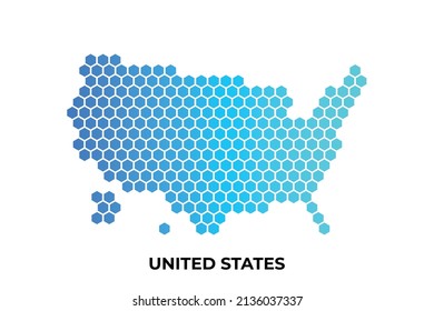 estados unidos mapear la forma de hexágono digital en ilustración de vector de fondo blanco 