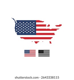 United States map filled with American flags and two smaller state flags, perfect for patriotic themes and American pride designs.