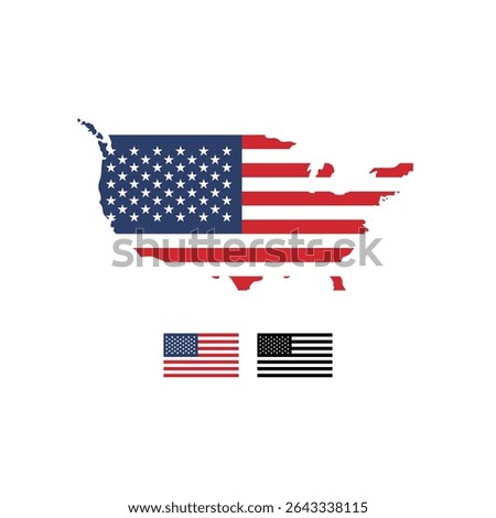 United States map filled with American flags and two smaller state flags, perfect for patriotic themes and American pride designs.
