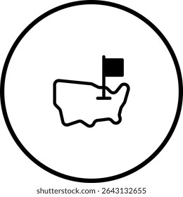 United States map with a flag icon represents American location or travel destination