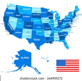 United States - Map, Flag And Navigation Icons - Illustration