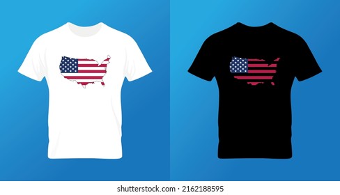 Mapa y bandera de los Estados Unidos - camisetas con logotipo blanco y negro elemento gráfico Diseño de la plantilla de ilustración