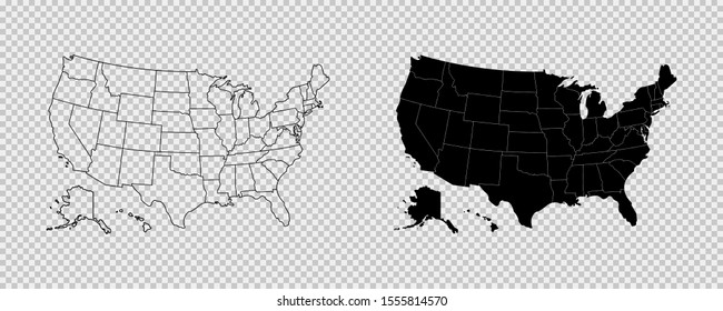 United states map. High detailed USA map. Linear icon. Transparent background. Vector isolated elements. Usa map icon line symbol. EPS 10