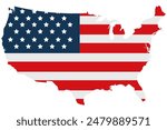 United states map icon with the flag inside isolated on white background.