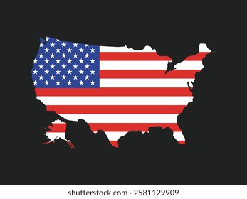 United states map icon with the flag inside isolated on white and black background.
