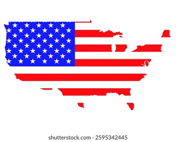 United states map icon with the flag inside isolated on white background. Vector illustration