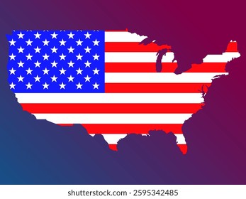 United states map icon with the flag inside isolated on colorful background. Vector illustration