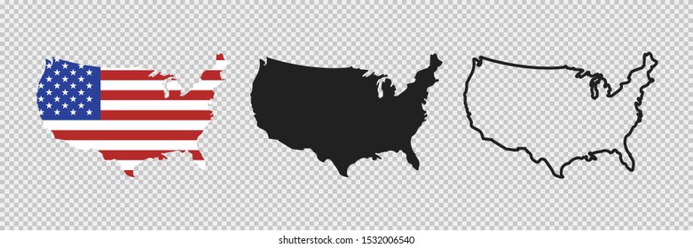 United states map. Linear icon. Transparent background. Vector isolated elements. Usa map icon line symbol. EPS 10