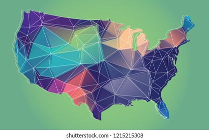 United States Map Low Poly Networking vector art graphics background 