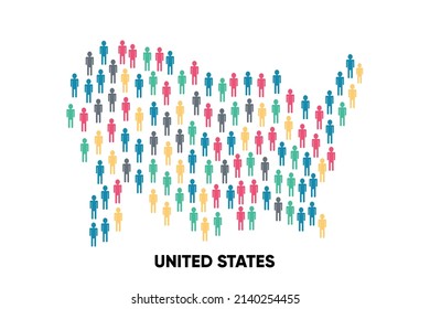 United States Map Made By A Group Of People, Population. Globalization. People From Different Countries