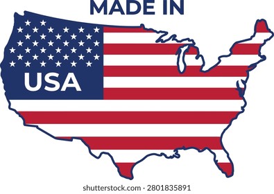 United States map with Made in USA badge and flag flat vector illustration