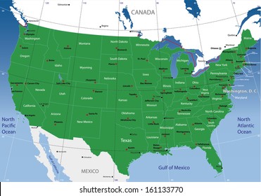 United States map with main cities