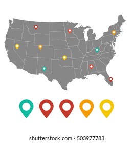United States map with marks 5 different colors