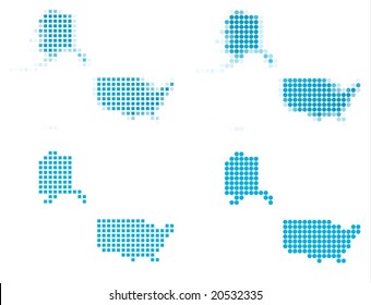 United States map mosaic set. Isolated on white background.