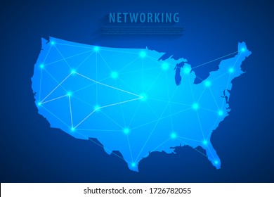 United States Map On Network Connection, Blue USA Map, Vector, Illustration, Eps File