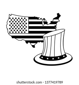 United States Map Outline With Hat Patriotic In Black And White