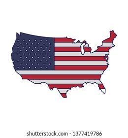 United States Map Outline Patriotic Isolated Blue Lines