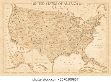 United States Map Retro Vintage Ancient Cartoon - vector illustration with layers