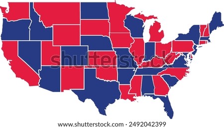 United States Map With Separate States in USA Flag Color Theme Editable Vector