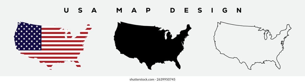 United States Map Silhouette and Line Art