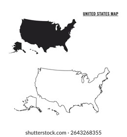 "United States Map Silhouette and Outline – USA Vector Template for Educational and Design Projects"