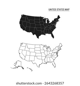 "United States Map Silhouette and Outline – USA Vector Template for Educational and Design Projects"