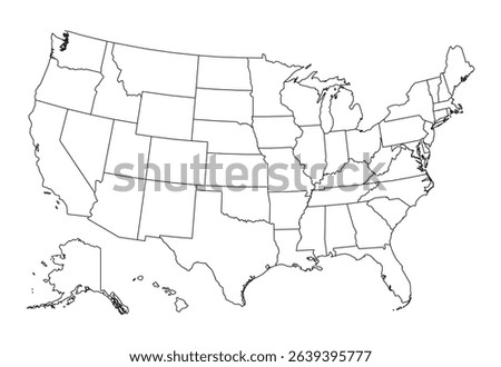 United States map with thin state borders