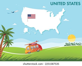United States map with travel and tourism theme vector illustration design