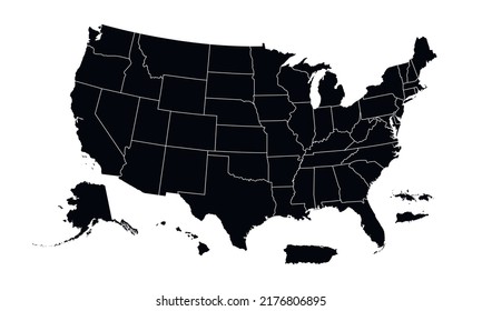 Estados Unidos de América una línea. Mapa con estados aislados en fondo blanco. Diseño de ilustración vectorial.