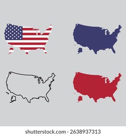 United States Map Variations. United states map icon with the flag inside isolated on white background.