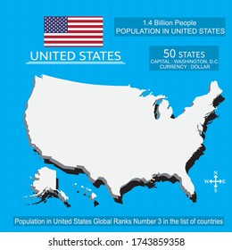 United States map vector with details of United States, Population in United States