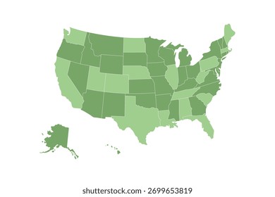 Estados Unidos Mapa Vector Gráfico para Presentaciones y Diseños con color verde. para su proyecto