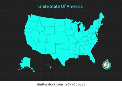 Estados Unidos Mapa Vector Gráfico cian y negro para Presentaciones y Diseños. para su proyecto