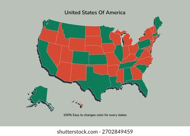 United States Map Vector Graphic for Presentations and Designs with green and red color. for your project